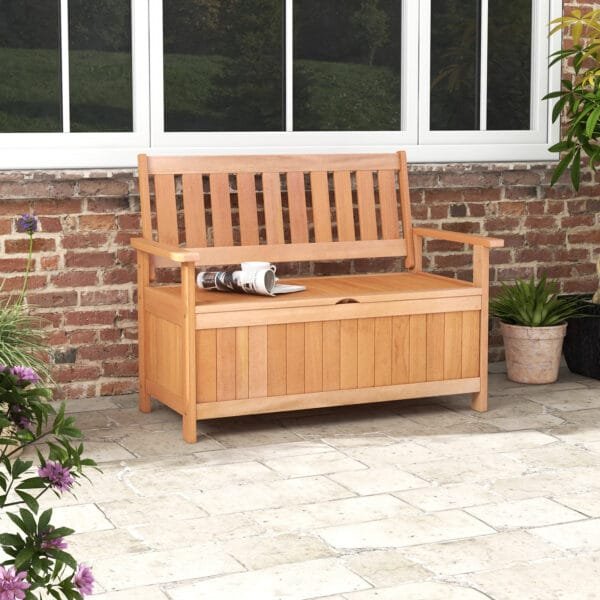 120cm Patio Storage Bench Hardwood Storage Loveseat - Image 3