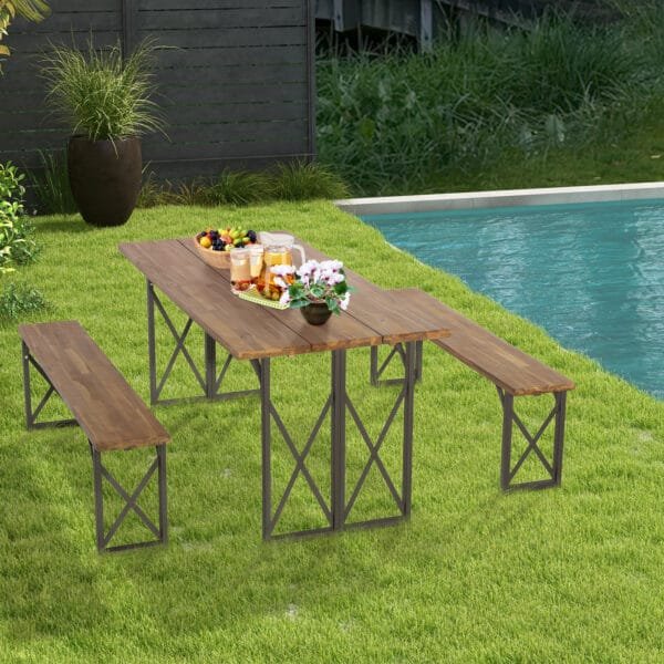 3 Pieces Outdoor Acacia Wood Dining Set with 4.5 cm Umbrella Hole - Image 3
