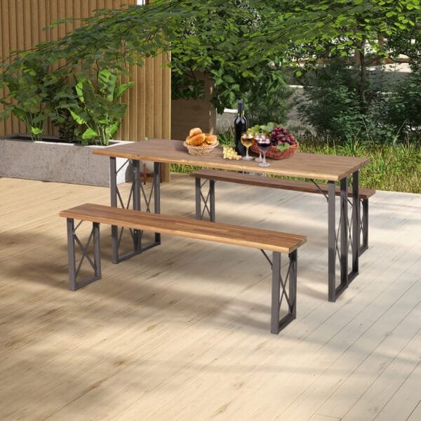 3 Pieces Outdoor Acacia Wood Dining Set with 4.5 cm Umbrella Hole - Image 2