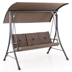 3-Person Patio Porch Swing with Weatherproof and Adjustable Polyester Canopy