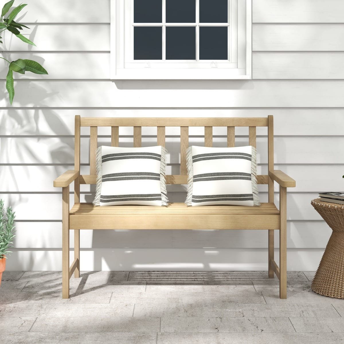 Outdoor Teak Wood Garden Bench with Backrest and Armrests - Image 3