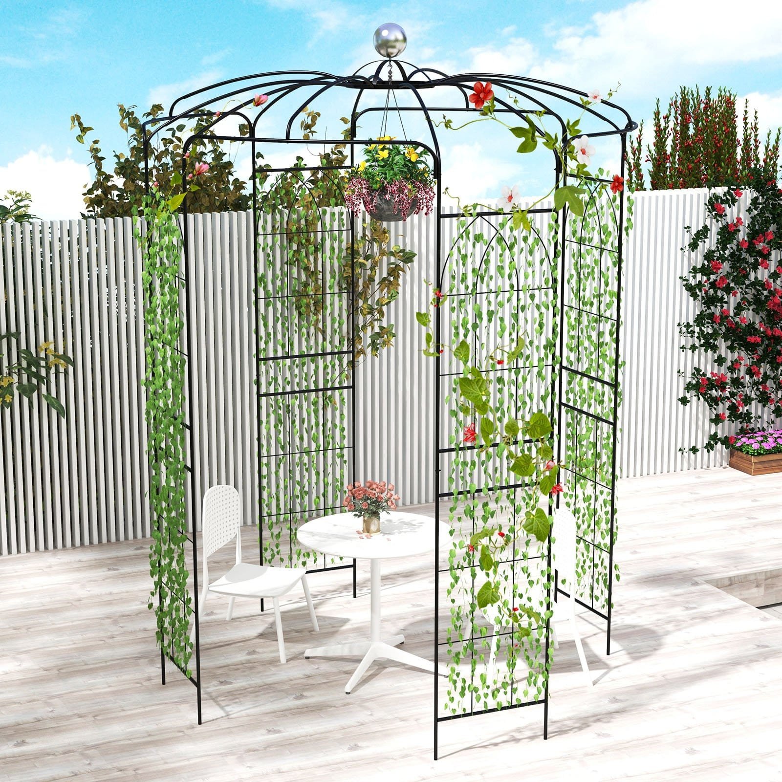 Birdcage Shape Gazebo Pergola Arch Trellis with Hanging Hook-Black - Image 3