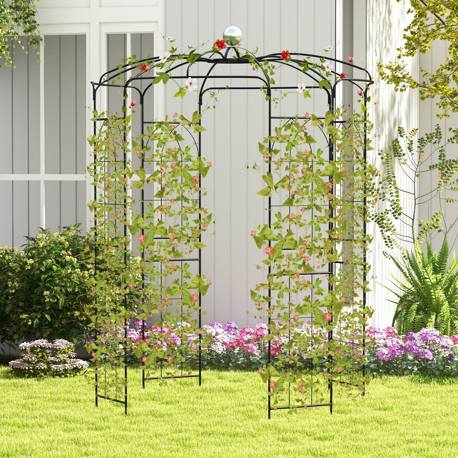 Birdcage Shape Gazebo Pergola Arch Trellis with Hanging Hook-Black - Image 2