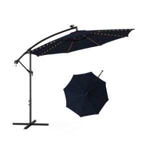 303 CM Solar-Powered Patio Offset Umbrella with 112 LED Lights-Navy