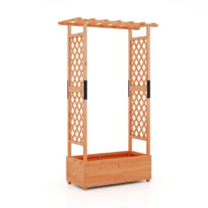 Raised Garden Bed Fir Wood Planter Box with 2-Sided Trellis and Hanging Roof-Orange