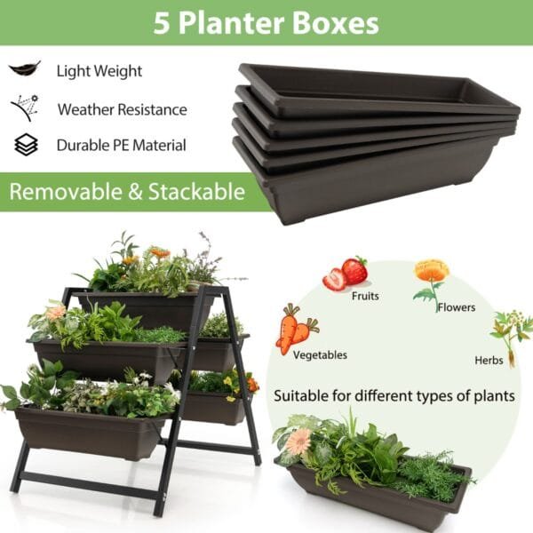 3-Tier Vertical Raised Garden Bed with 5 Plant Boxes - Image 3